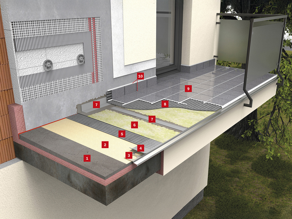 Balkon zateplený s hydroizolační membránou