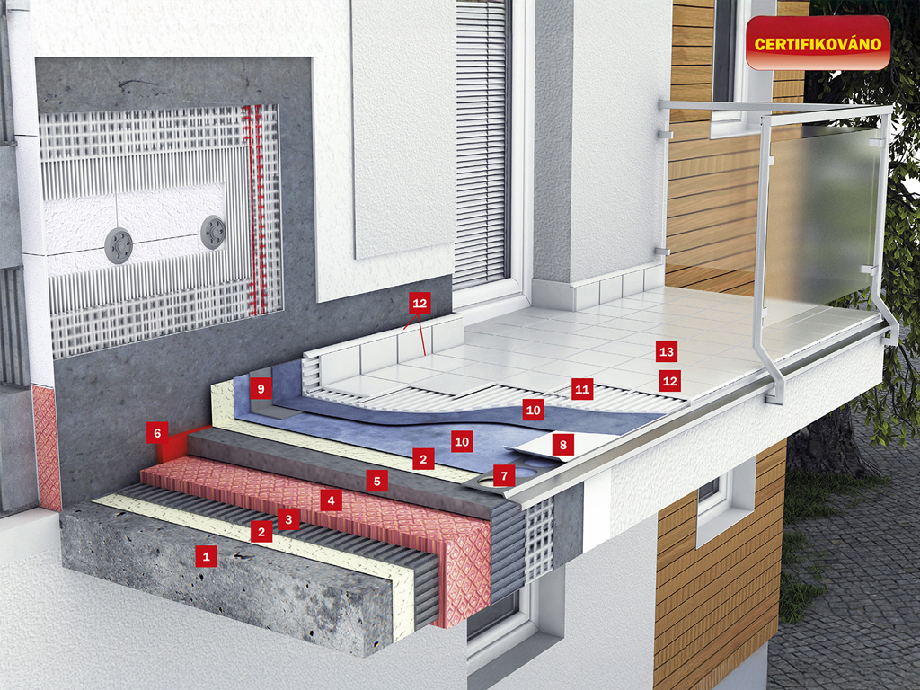Balkon zateplený s hydroizolační stěrkou